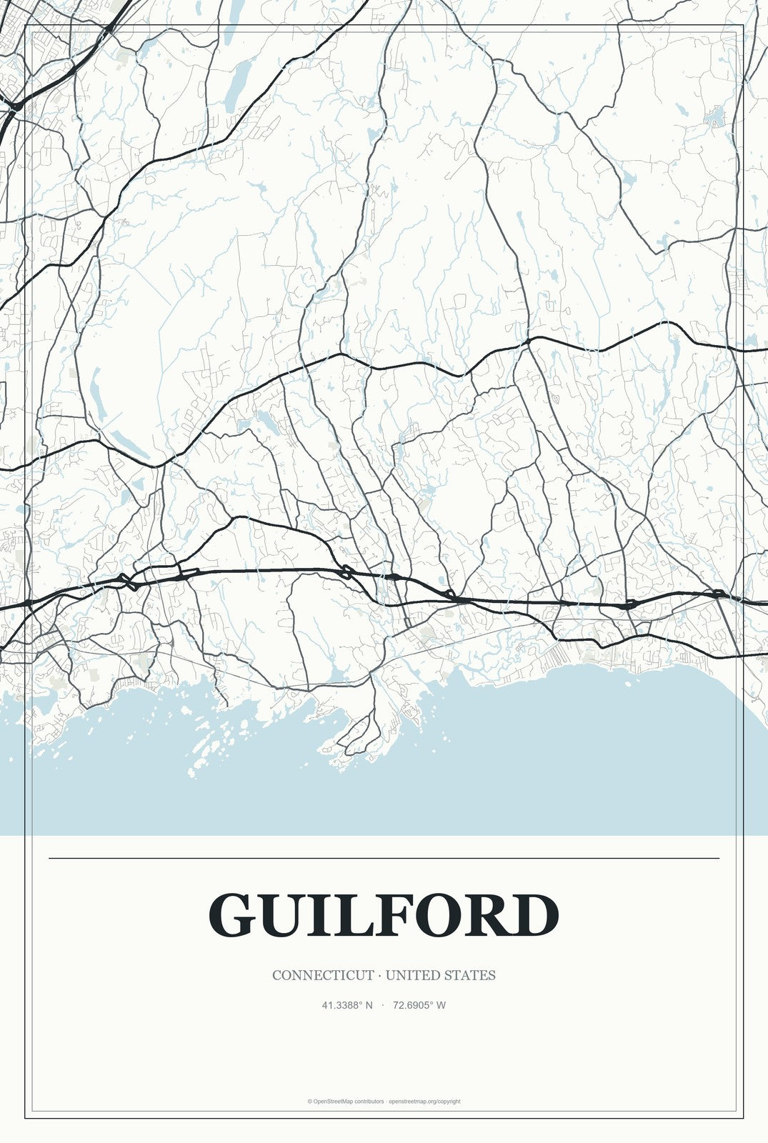 Guilford, Connecticut City Map Aluminum Sign in Gallery Air style