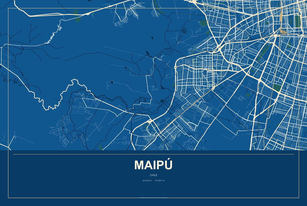 Maipú, Chile City Map Aluminum Sign in Harbor Cobalt style