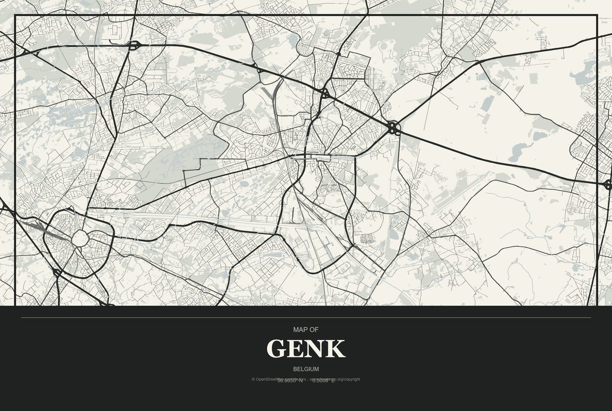 Genk, Belgium City Map Aluminum Sign in Museum Plaque style