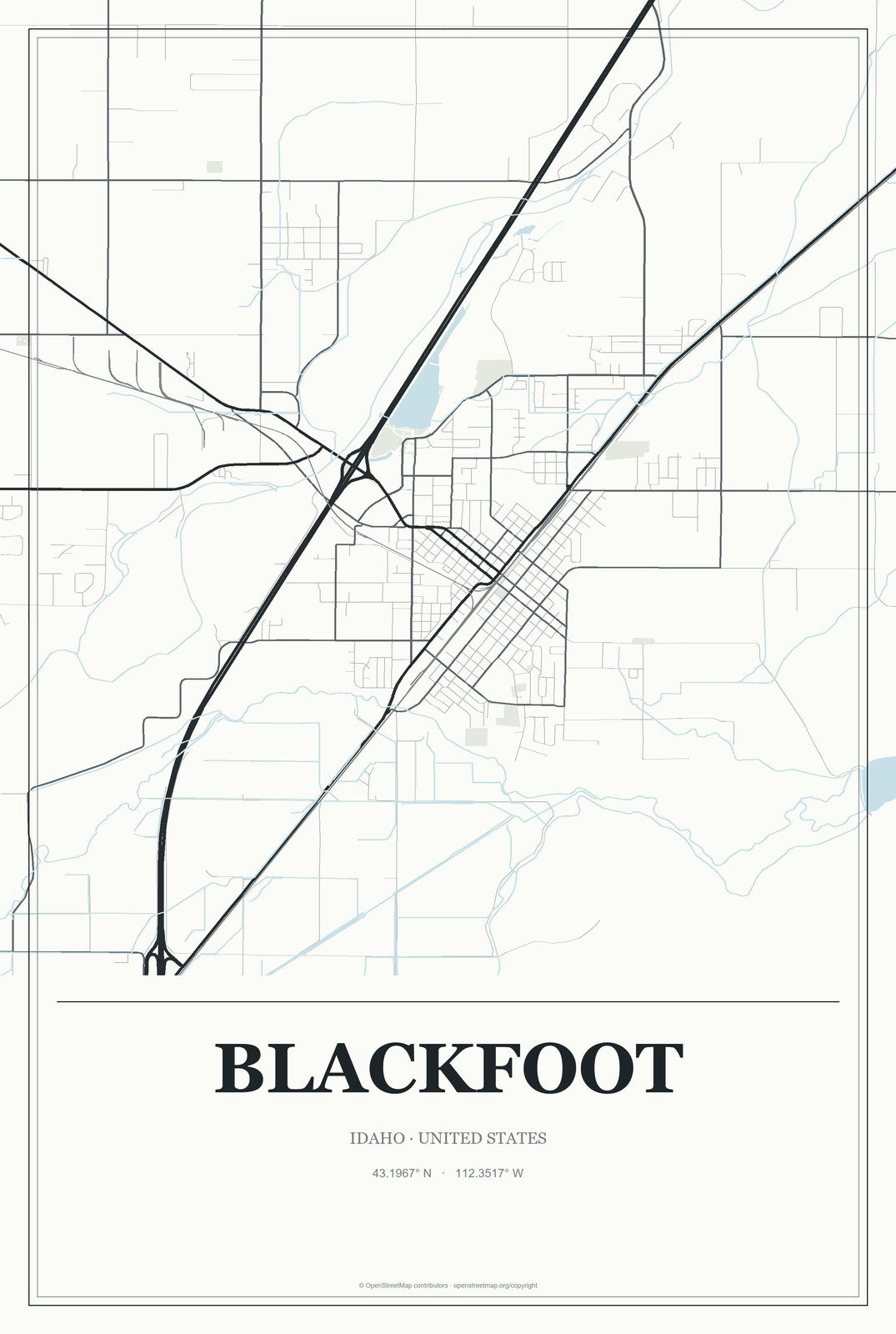 Blackfoot, Idaho City Map Aluminum Sign in Gallery Air style