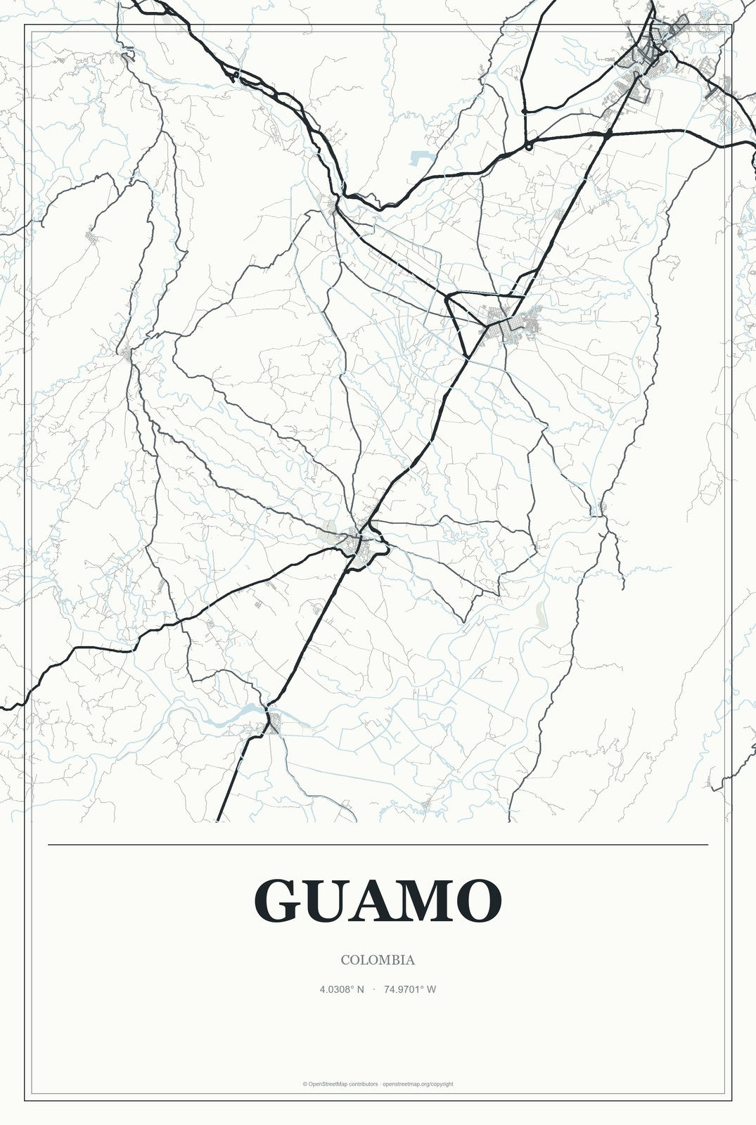Guamo, Colombia City Map Aluminum Sign in Gallery Air style