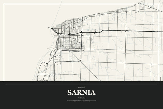 Sarnia, Canada City Map Aluminum Sign in Museum Plaque style