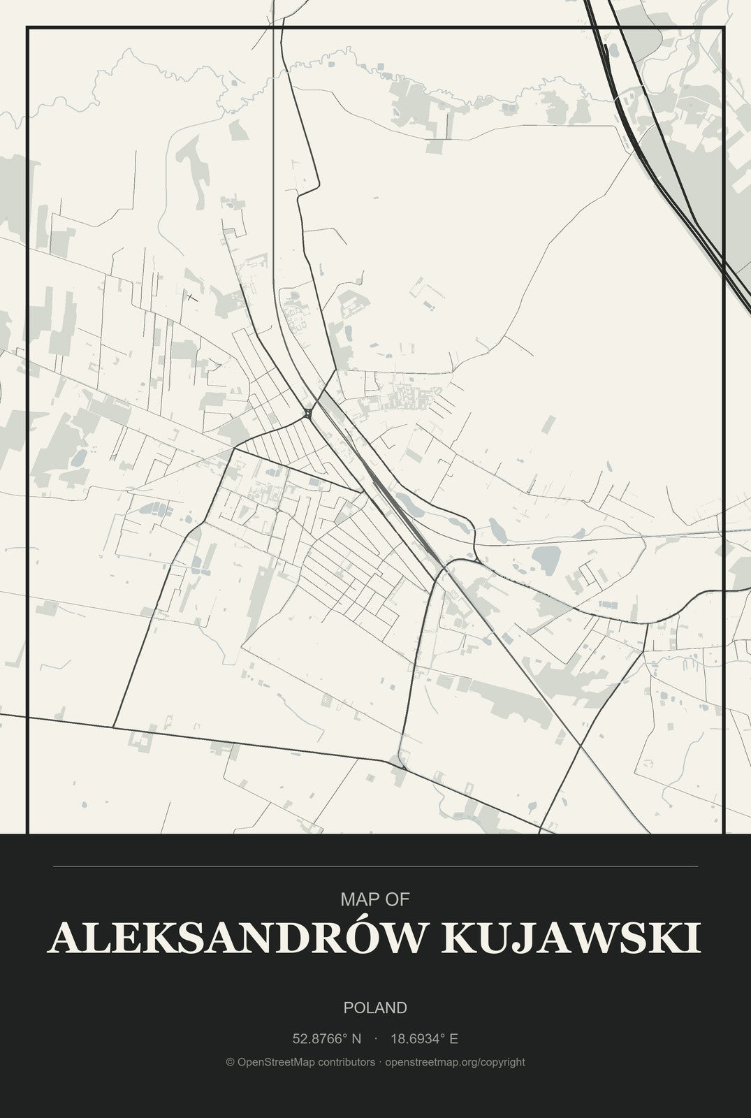 Aleksandrów Kujawski, Poland City Map Aluminum Sign in Museum Plaque style