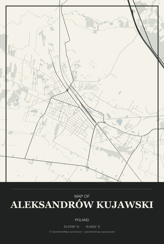 Aleksandrów Kujawski, Poland City Map Aluminum Sign in Museum Plaque style