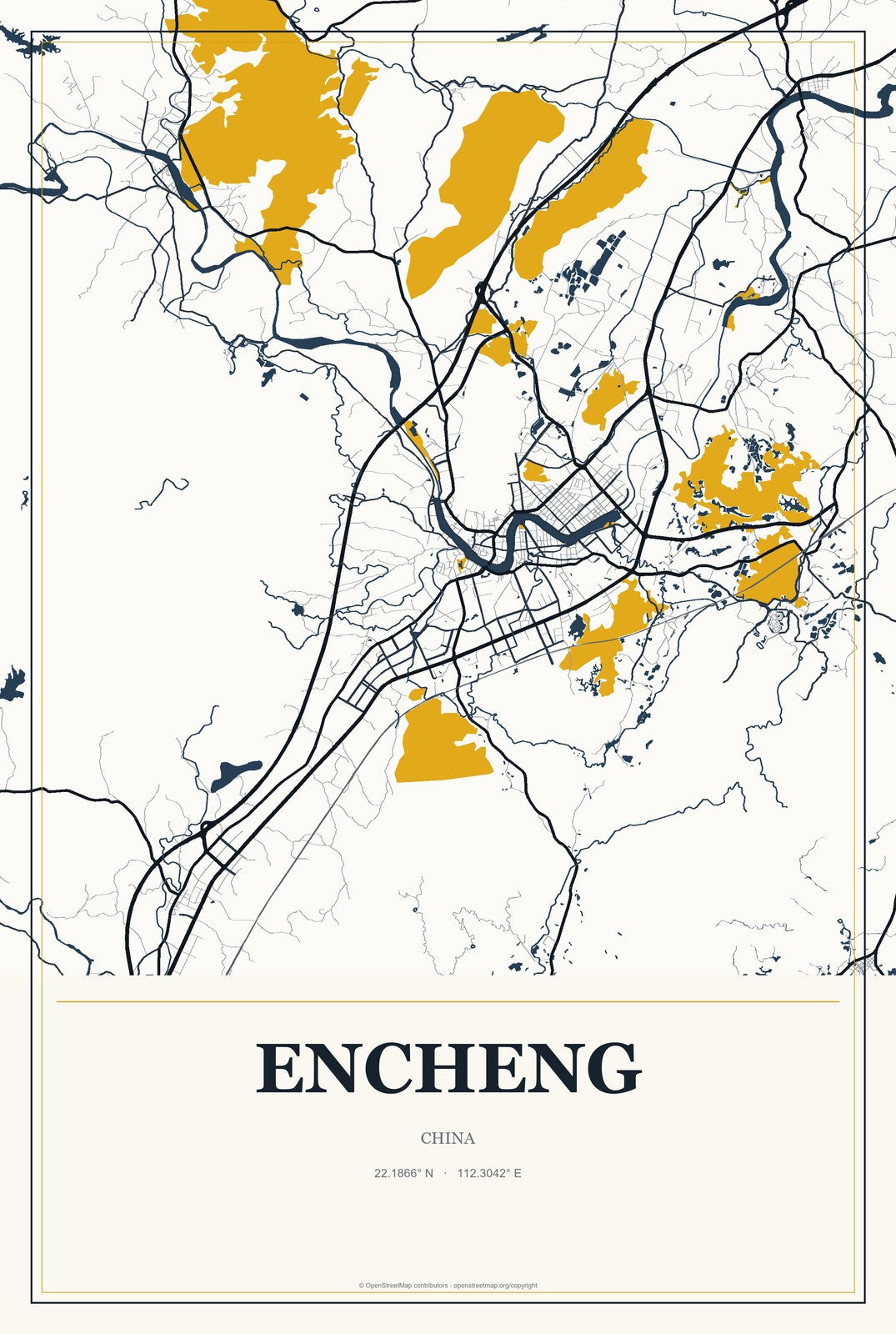 Encheng, China City Map Aluminum Sign in Citrine Modern style