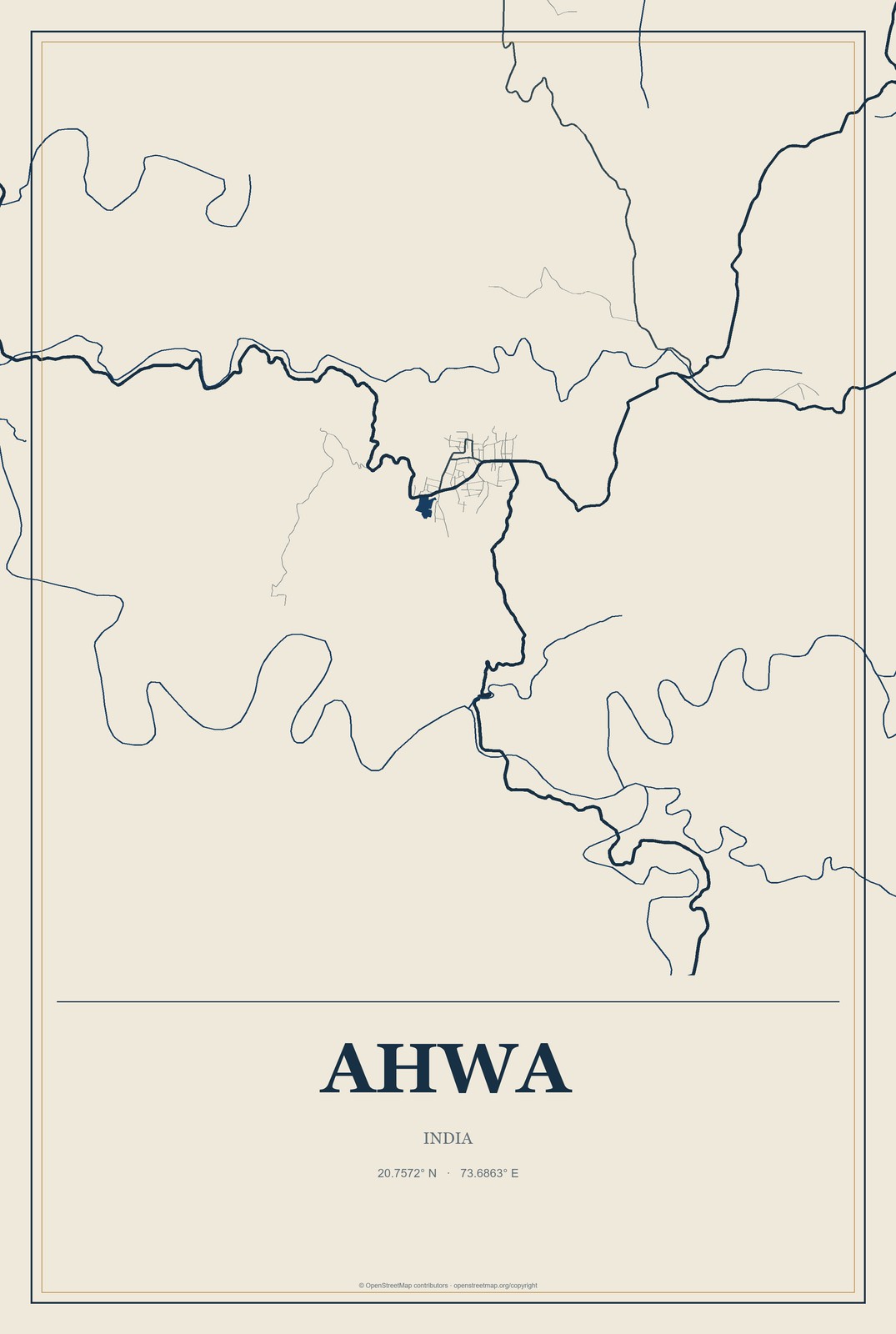Ahwa, India City Map Aluminum Sign in Coastal Cutout style