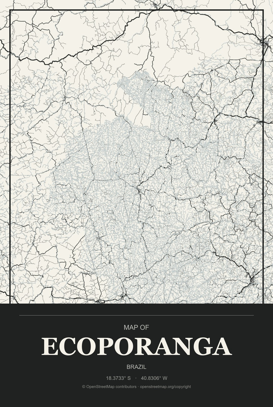 Ecoporanga, Brazil City Map Aluminum Sign in Museum Plaque style