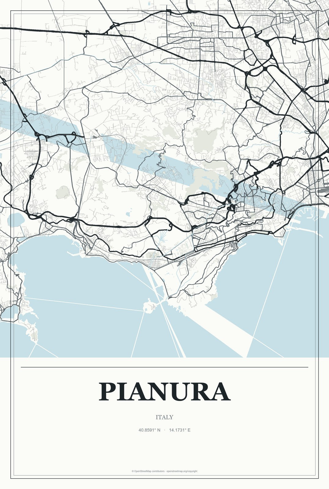 Pianura, Italy City Map Aluminum Sign in Gallery Air style