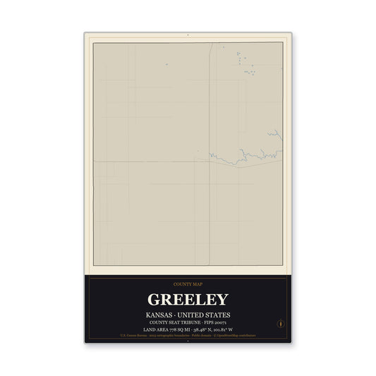 Greeley County, Kansas Map Aluminum Sign in Museum Plaque style