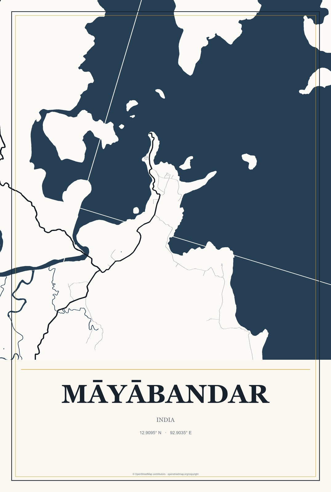 Māyābandar, India City Map Aluminum Sign in Citrine Modern style