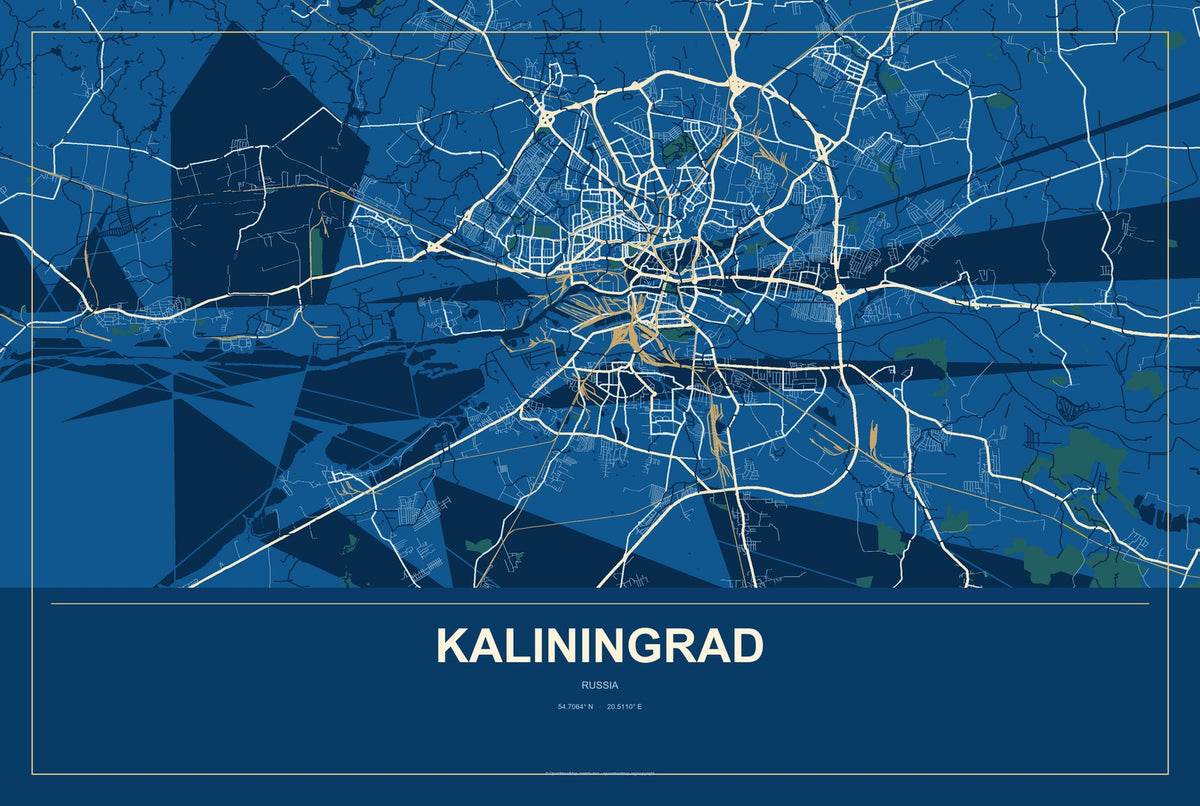 Kaliningrad, Russia City Map Aluminum Sign in Harbor Cobalt style
