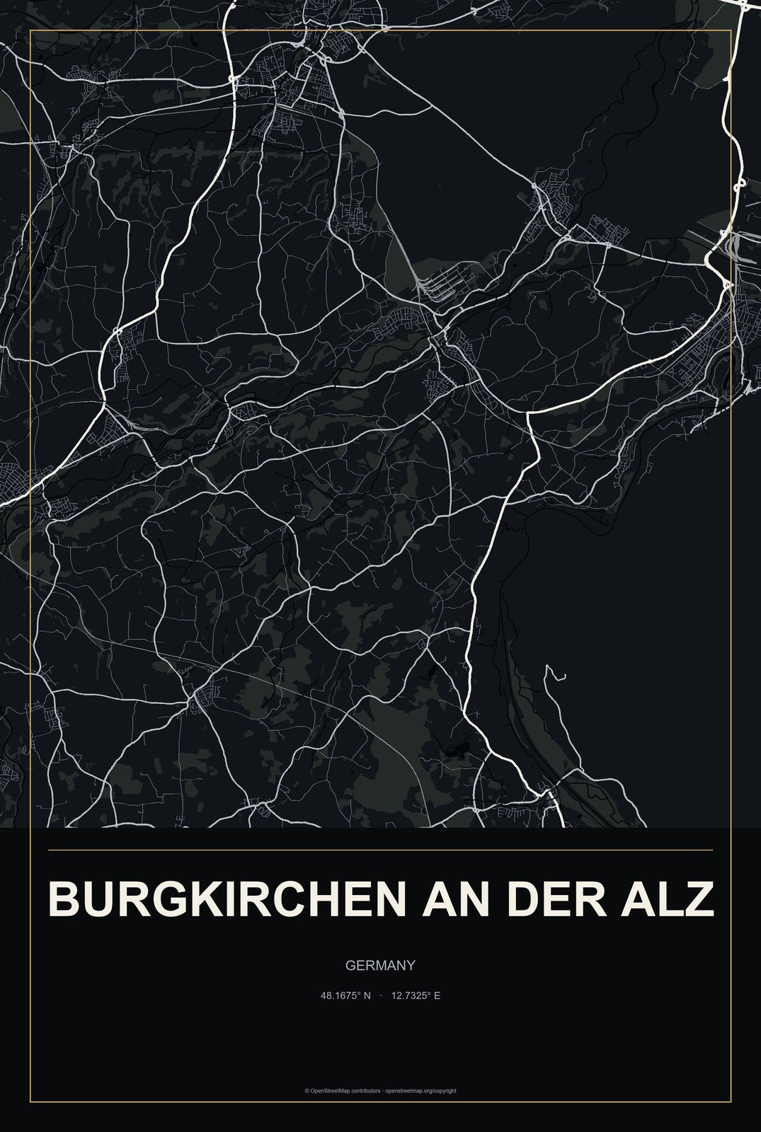 Burgkirchen an der Alz, Germany City Map Aluminum Sign in Metropolitan Noir style