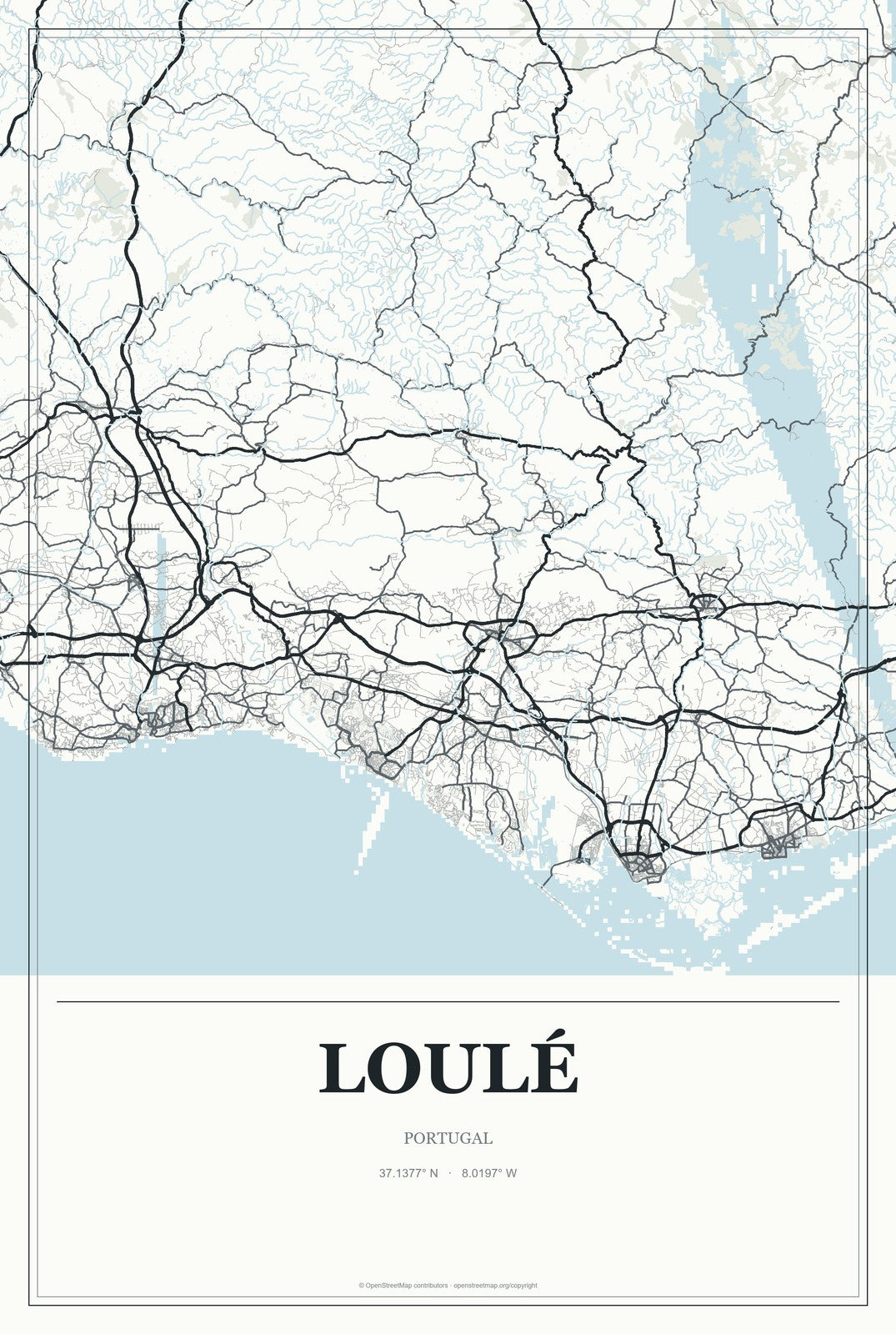 Loulé, Portugal City Map Aluminum Sign in Gallery Air style