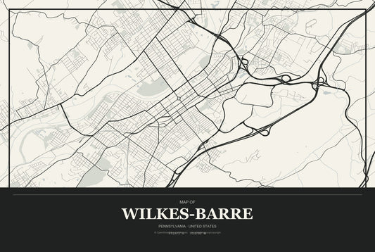 Wilkes-Barre, Pennsylvania City Map Aluminum Sign in Museum Plaque style