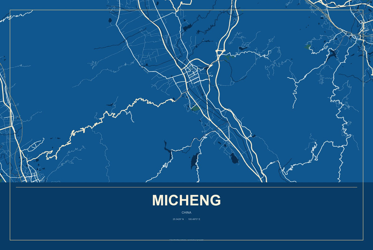 Micheng, China City Map Aluminum Sign in Harbor Cobalt style