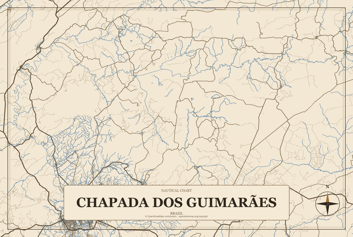Chapada dos Guimarães, Brazil City Map Aluminum Sign in Heritage Nautical style