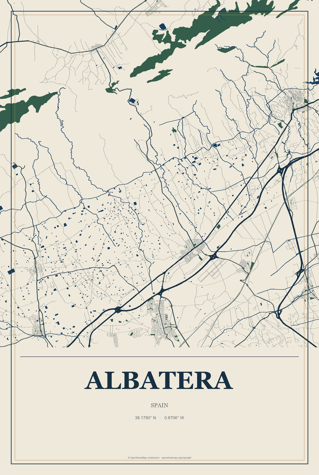 Albatera, Spain City Map Aluminum Sign in Coastal Cutout style
