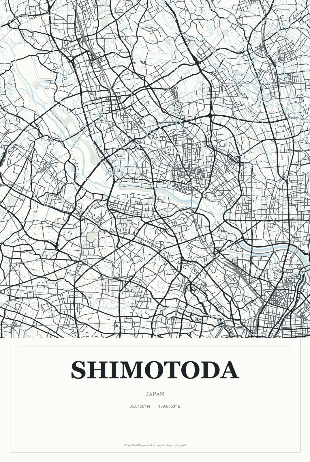 Shimotoda, Japan City Map Aluminum Sign in Gallery Air style
