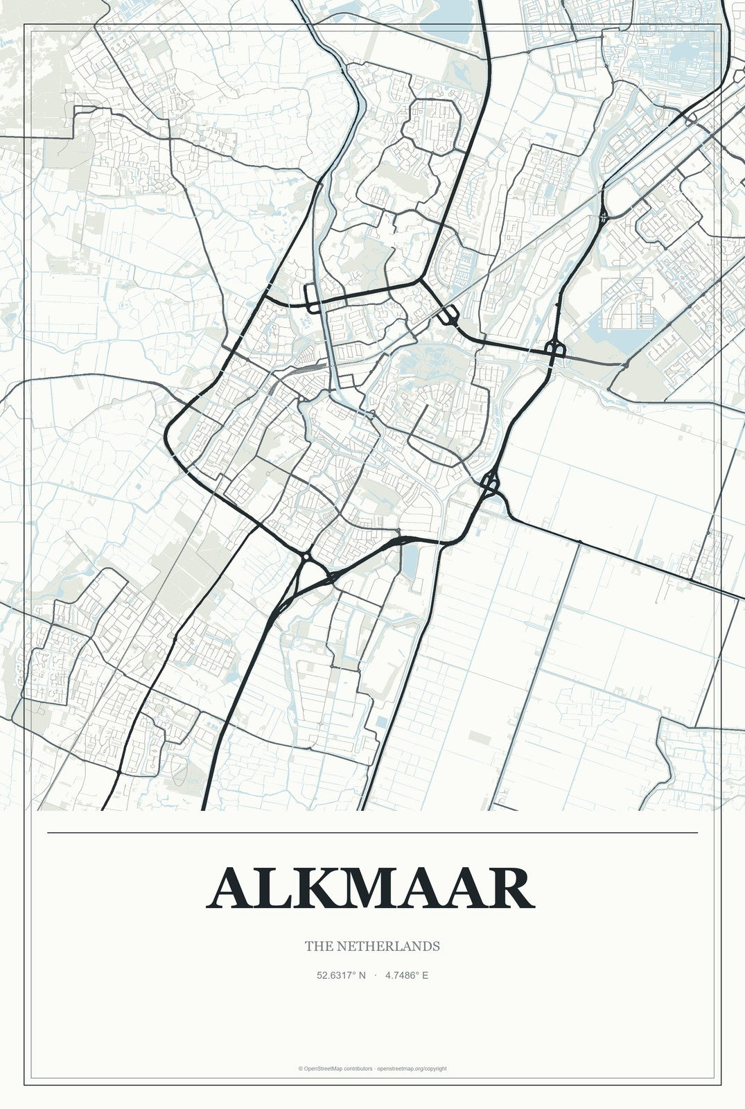 Alkmaar, The Netherlands City Map Aluminum Sign in Gallery Air style
