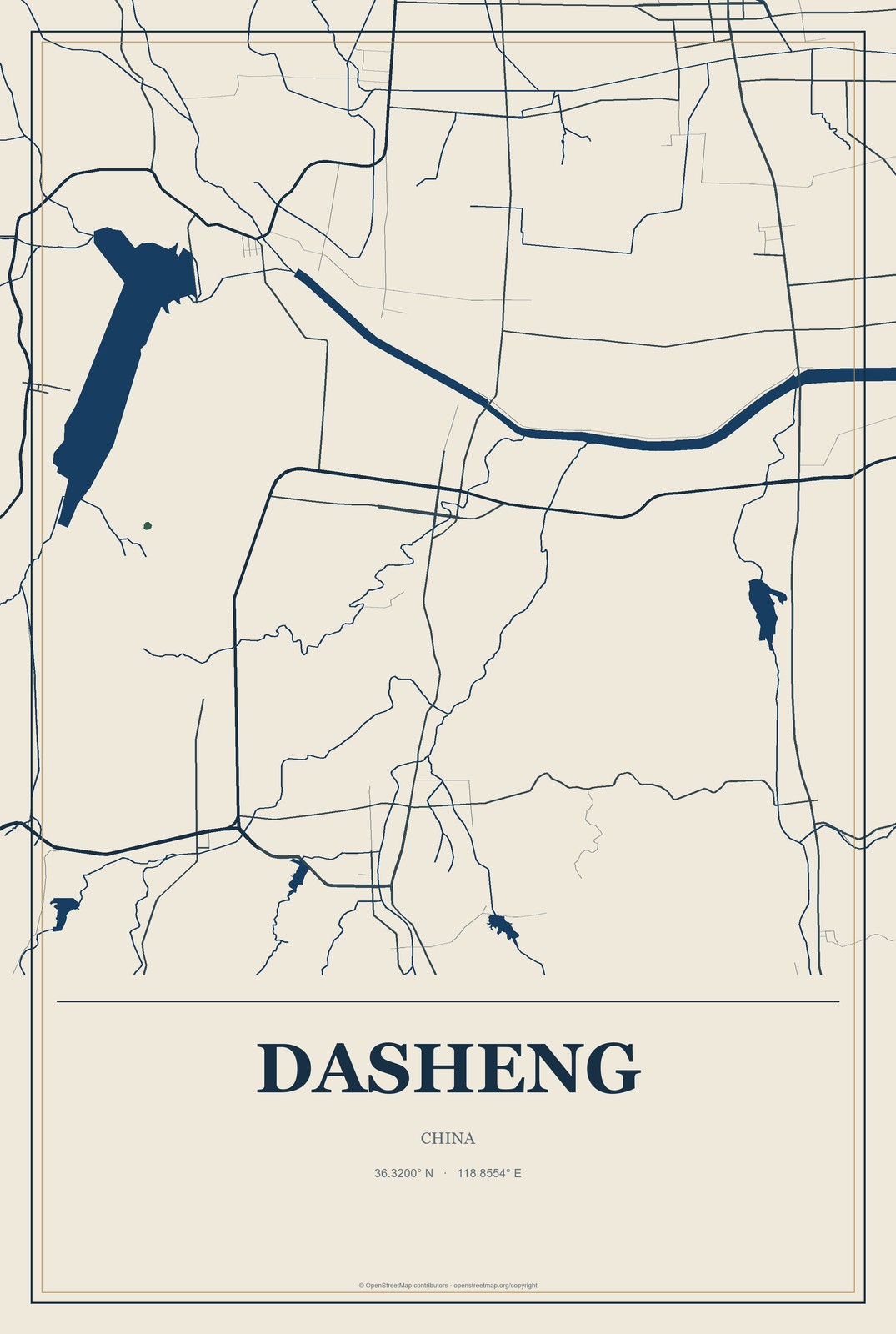Dasheng, Chongqing, China City Map Aluminum Sign in Coastal Cutout style