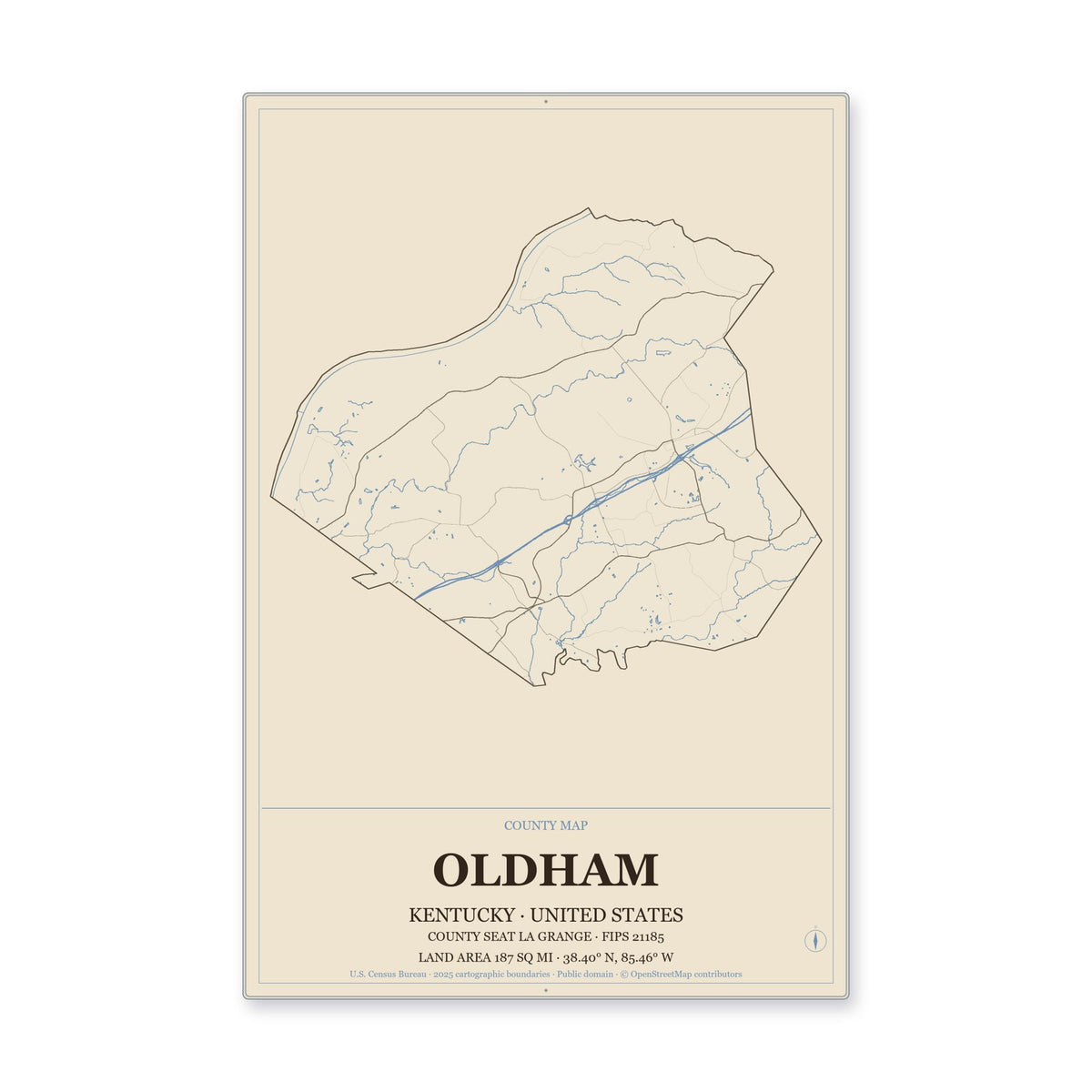 Oldham County, Kentucky Map Aluminum Sign in Heritage Nautical style