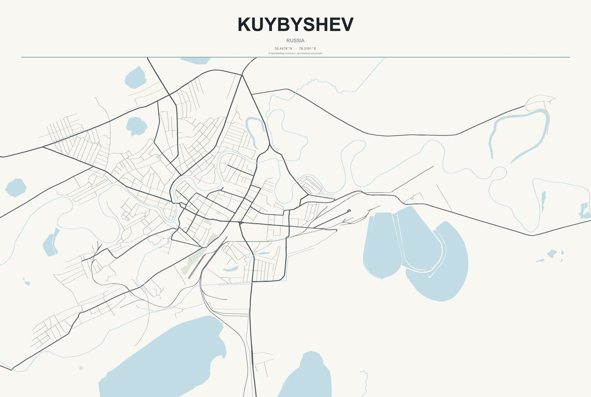 Kuybyshev, Russia City Map Aluminum Sign in Headline Atlas style