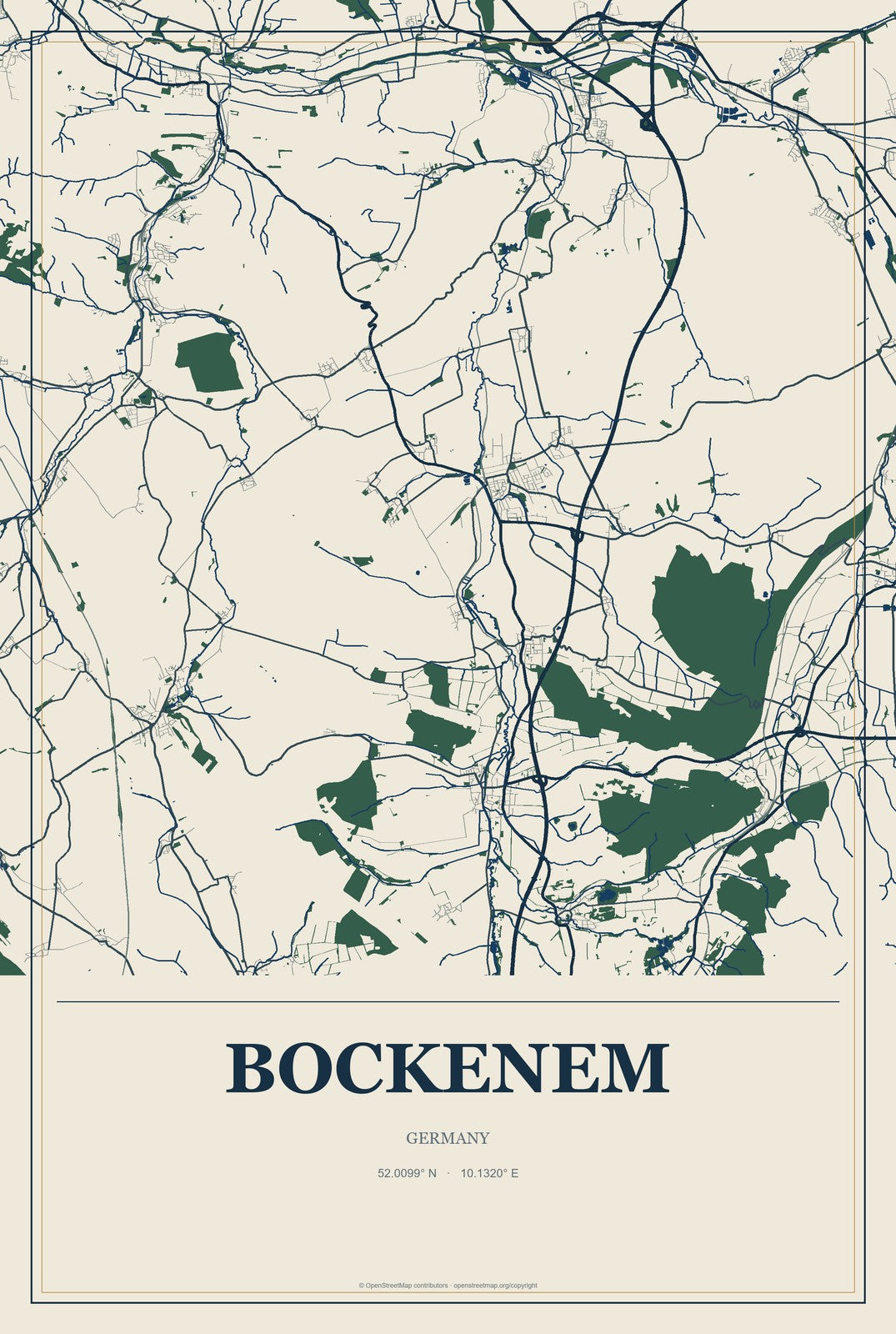 Bockenem, Germany City Map Aluminum Sign in Coastal Cutout style