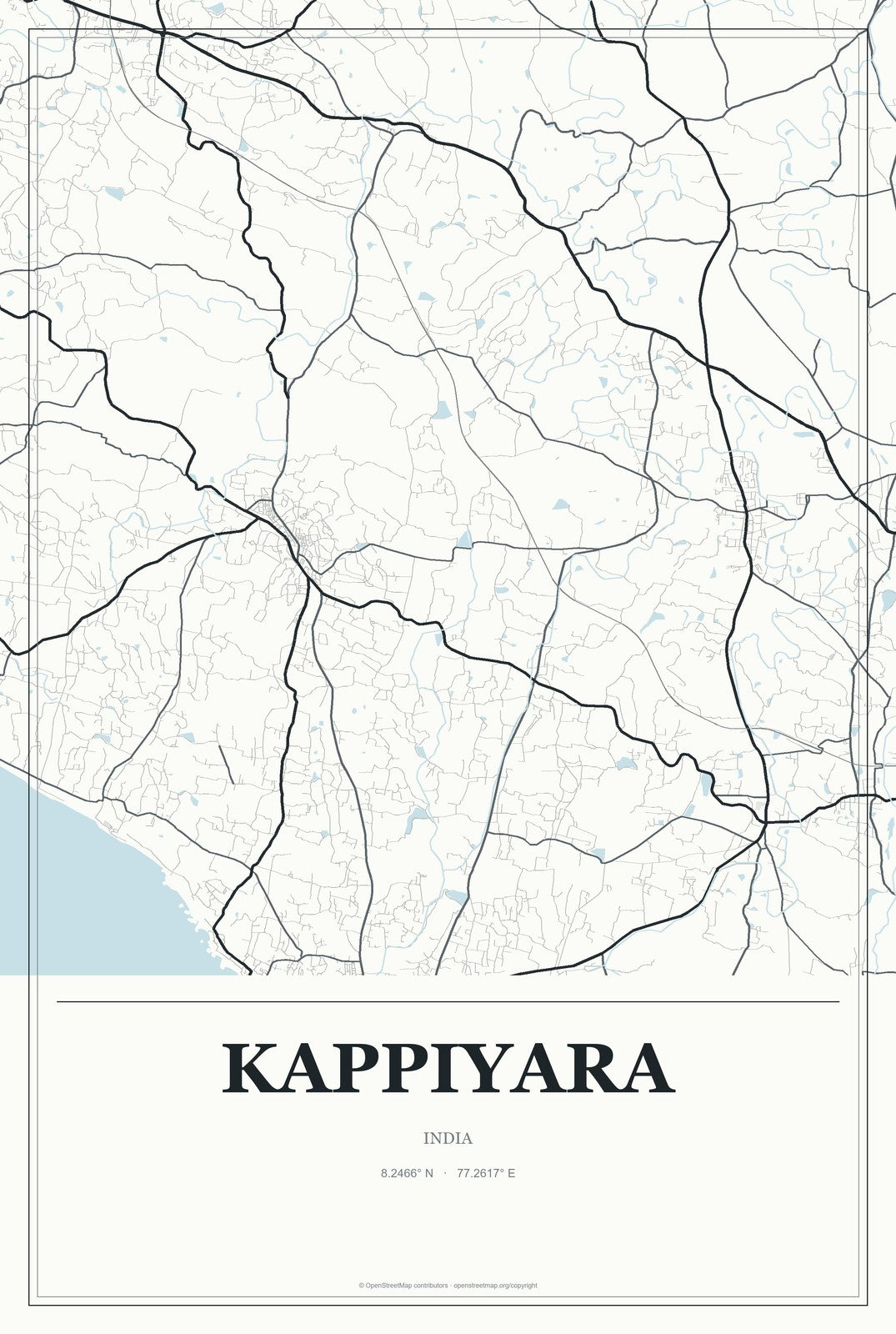 Kappiyara, India City Map Aluminum Sign in Gallery Air style