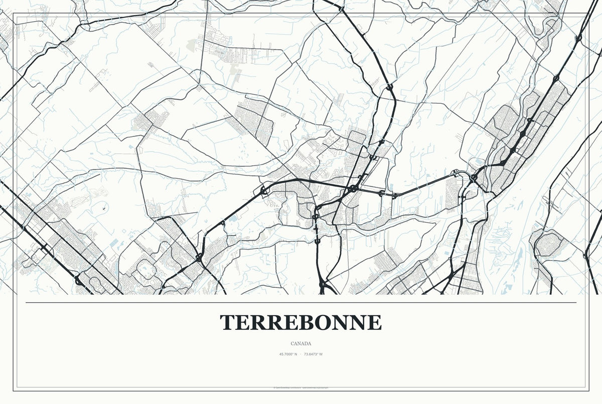 Terrebonne, Canada City Map Aluminum Sign in Gallery Air style