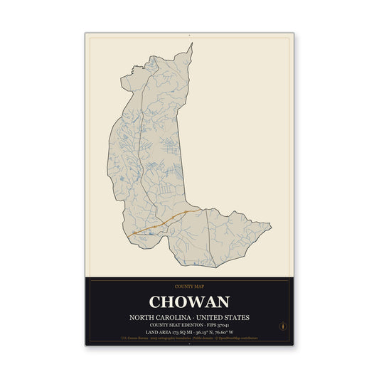 Chowan County, North Carolina Map Aluminum Sign in Museum Plaque style