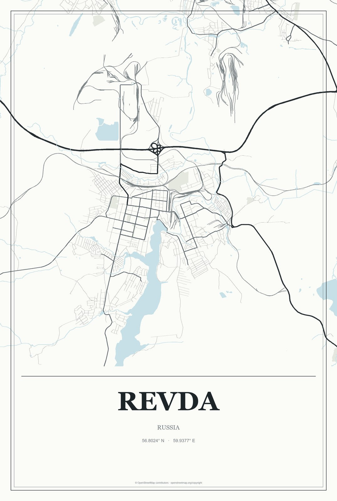 Revda, Russia City Map Aluminum Sign in Gallery Air style
