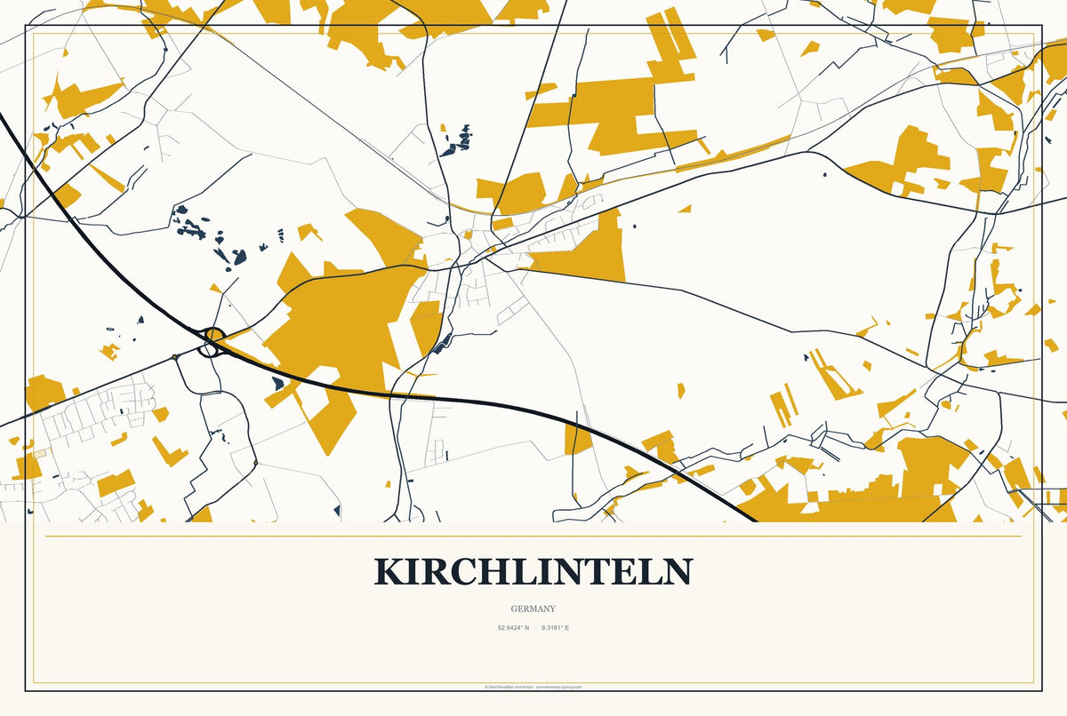 Kirchlinteln, Germany City Map Aluminum Sign in Citrine Modern style