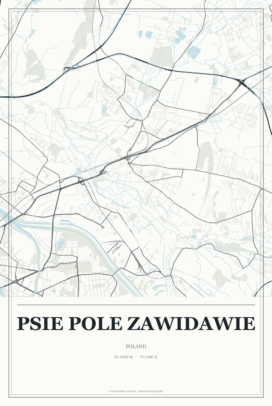 Psie Pole Zawidawie, Poland City Map Aluminum Sign in Gallery Air style