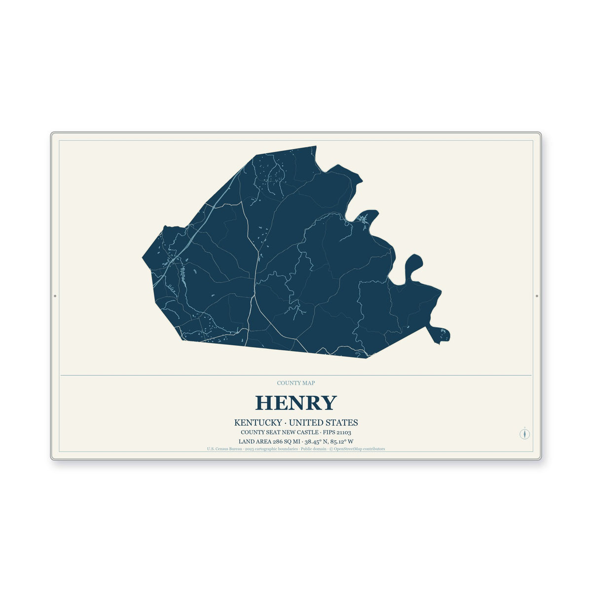 Henry County, Kentucky Map Aluminum Sign in Coastal Cutout style