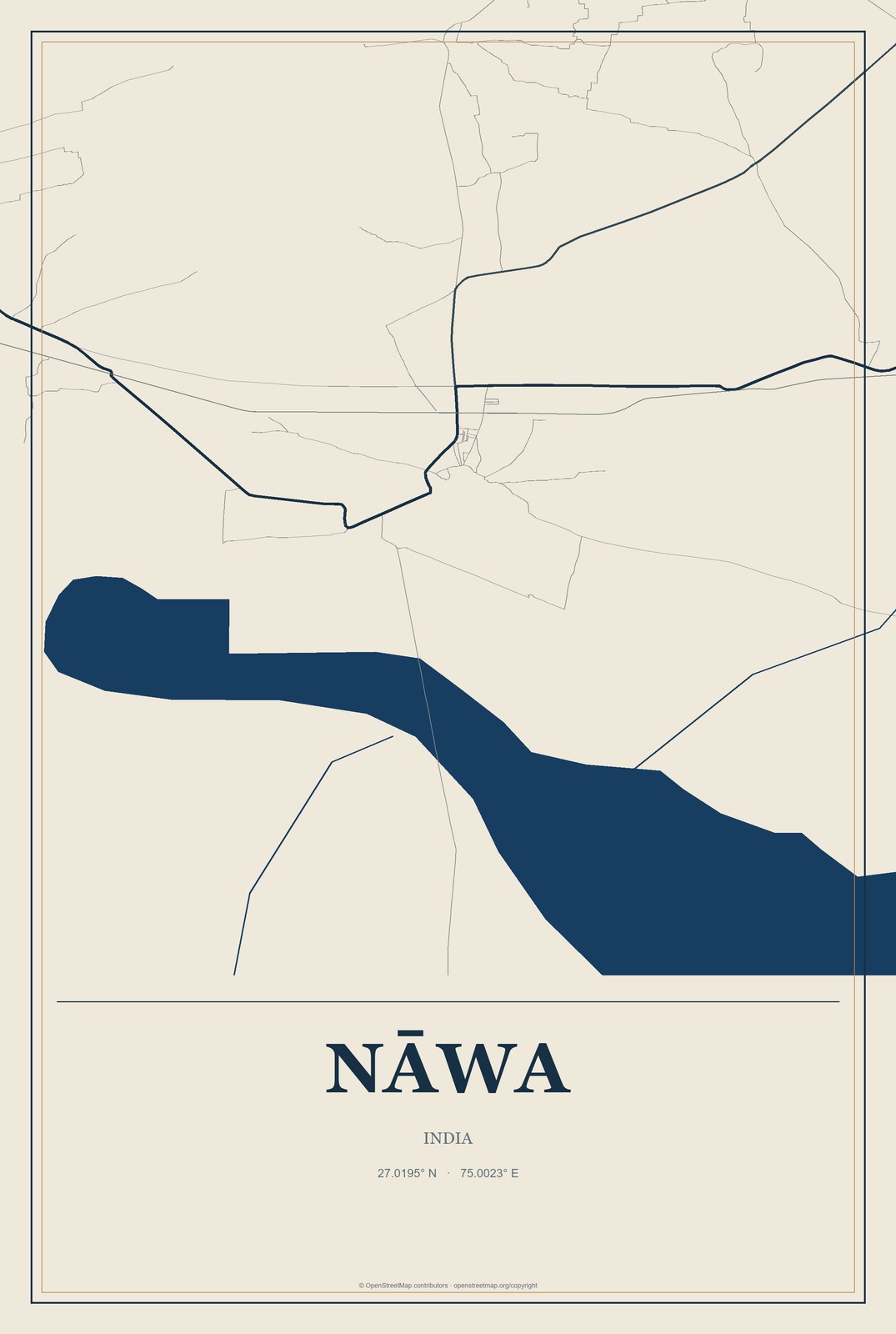 Nāwa, India City Map Aluminum Sign in Coastal Cutout style