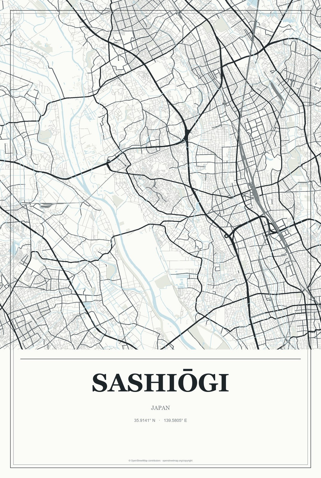 Sashiōgi, Japan City Map Aluminum Sign in Gallery Air style