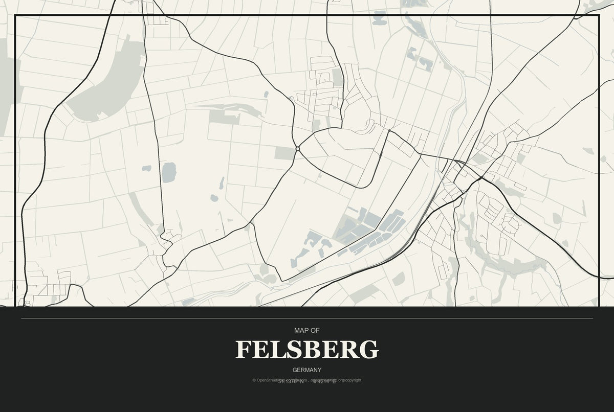 Felsberg, Germany City Map Aluminum Sign in Museum Plaque style