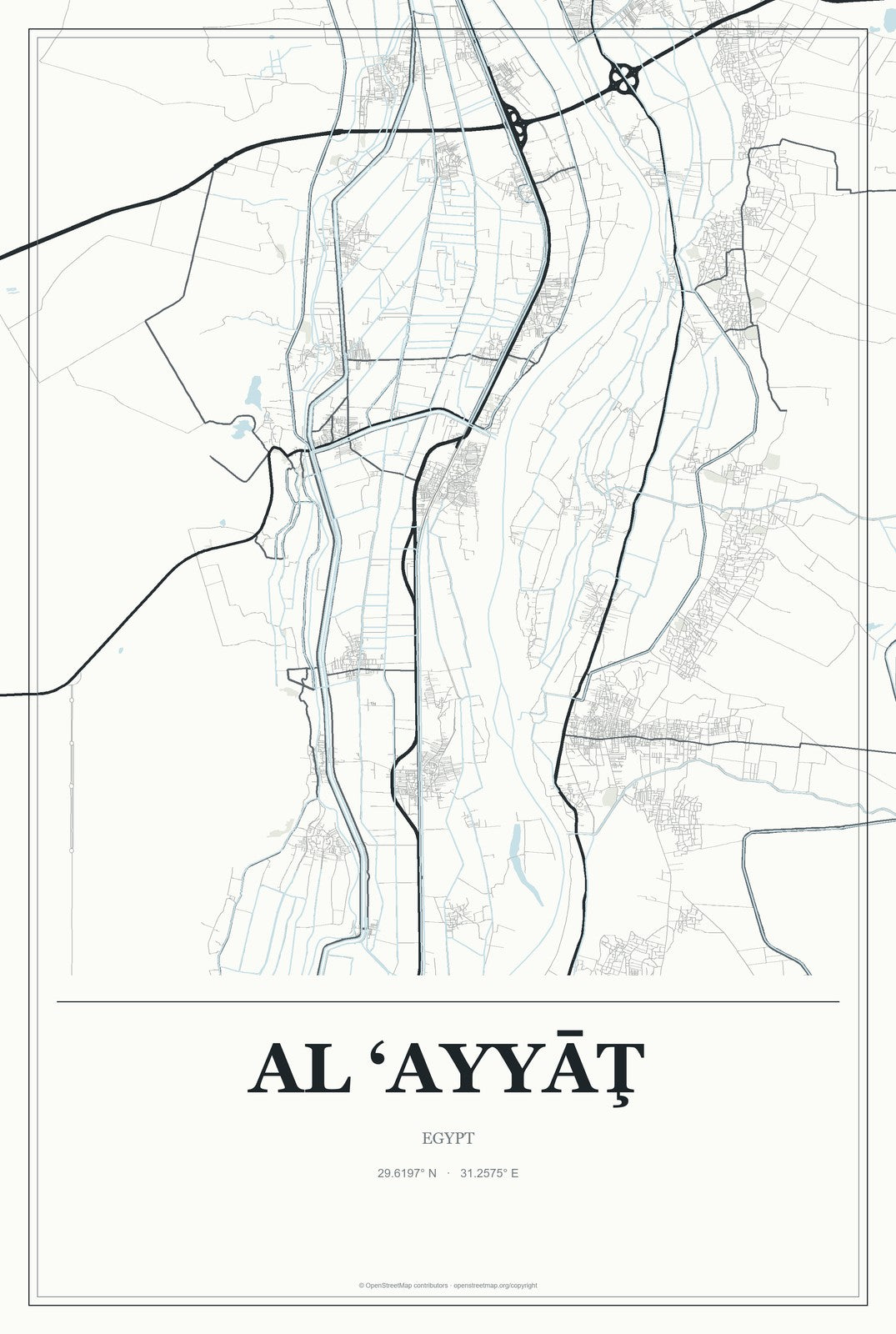 Al ‘Ayyāţ, Egypt City Map Aluminum Sign in Gallery Air style