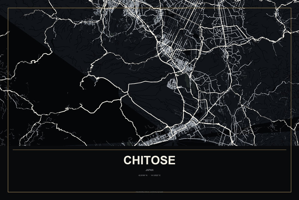 Chitose, Japan City Map Aluminum Sign in Metropolitan Noir style