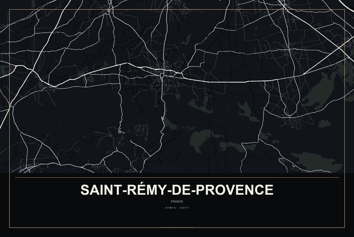 Saint-Rémy-de-Provence, France City Map Aluminum Sign in Metropolitan Noir style