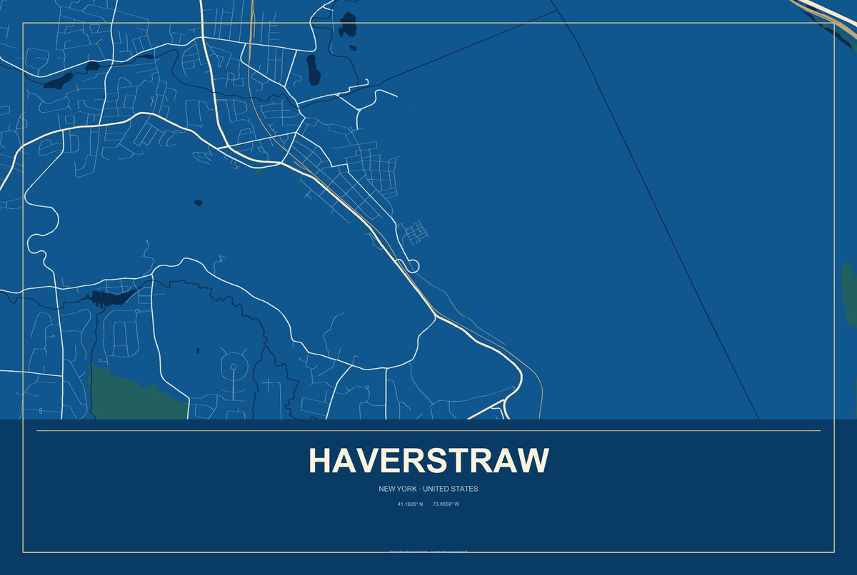 Haverstraw, New York City Map Aluminum Sign in Harbor Cobalt style