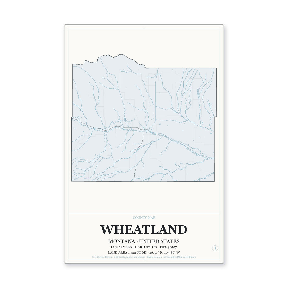 Wheatland County, Montana Map Aluminum Sign in Gallery Air style