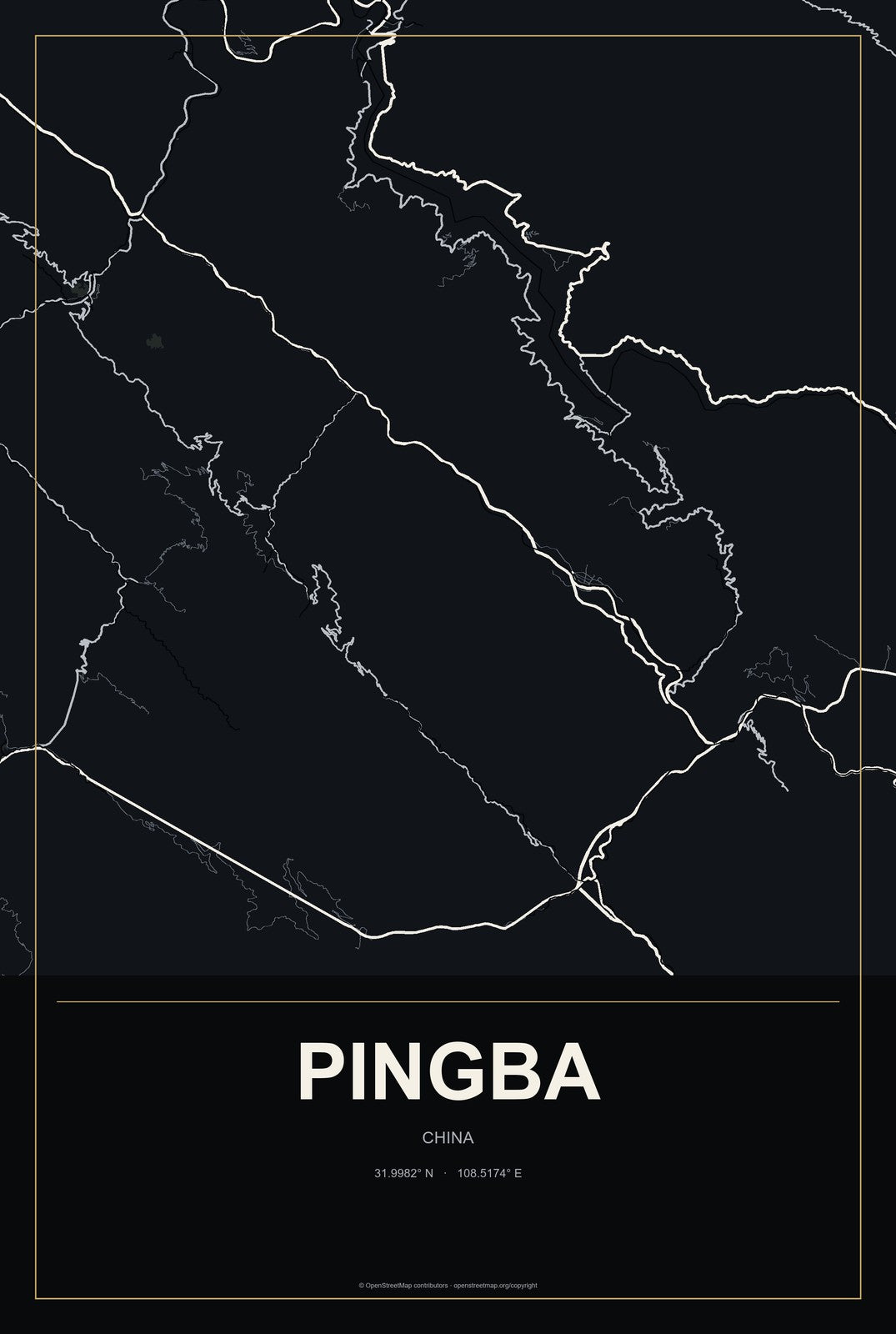 Pingba, China City Map Aluminum Sign in Metropolitan Noir style