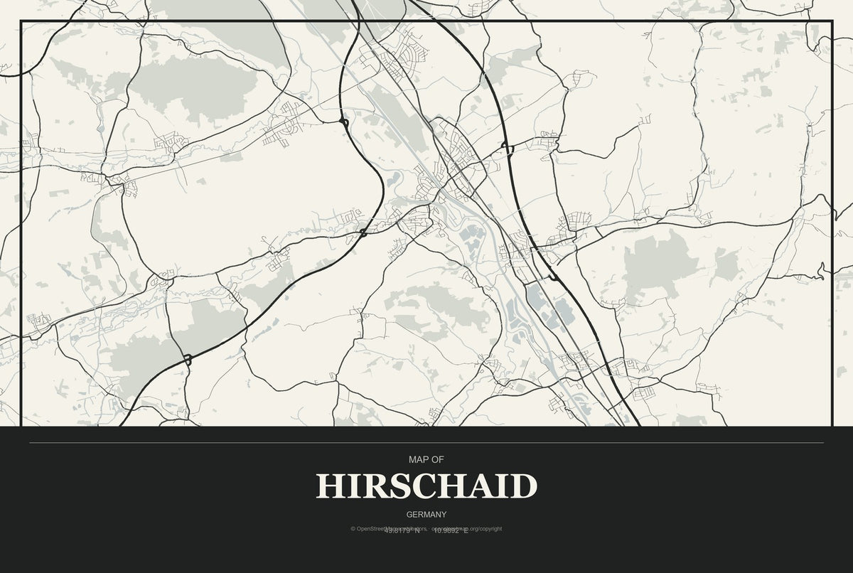 Hirschaid, Germany City Map Aluminum Sign in Museum Plaque style