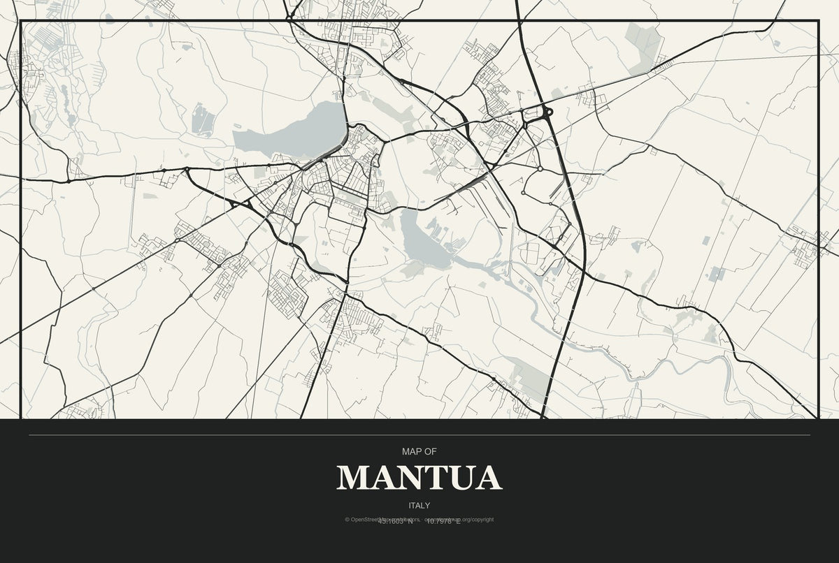 Mantua, Italy City Map Aluminum Sign in Museum Plaque style