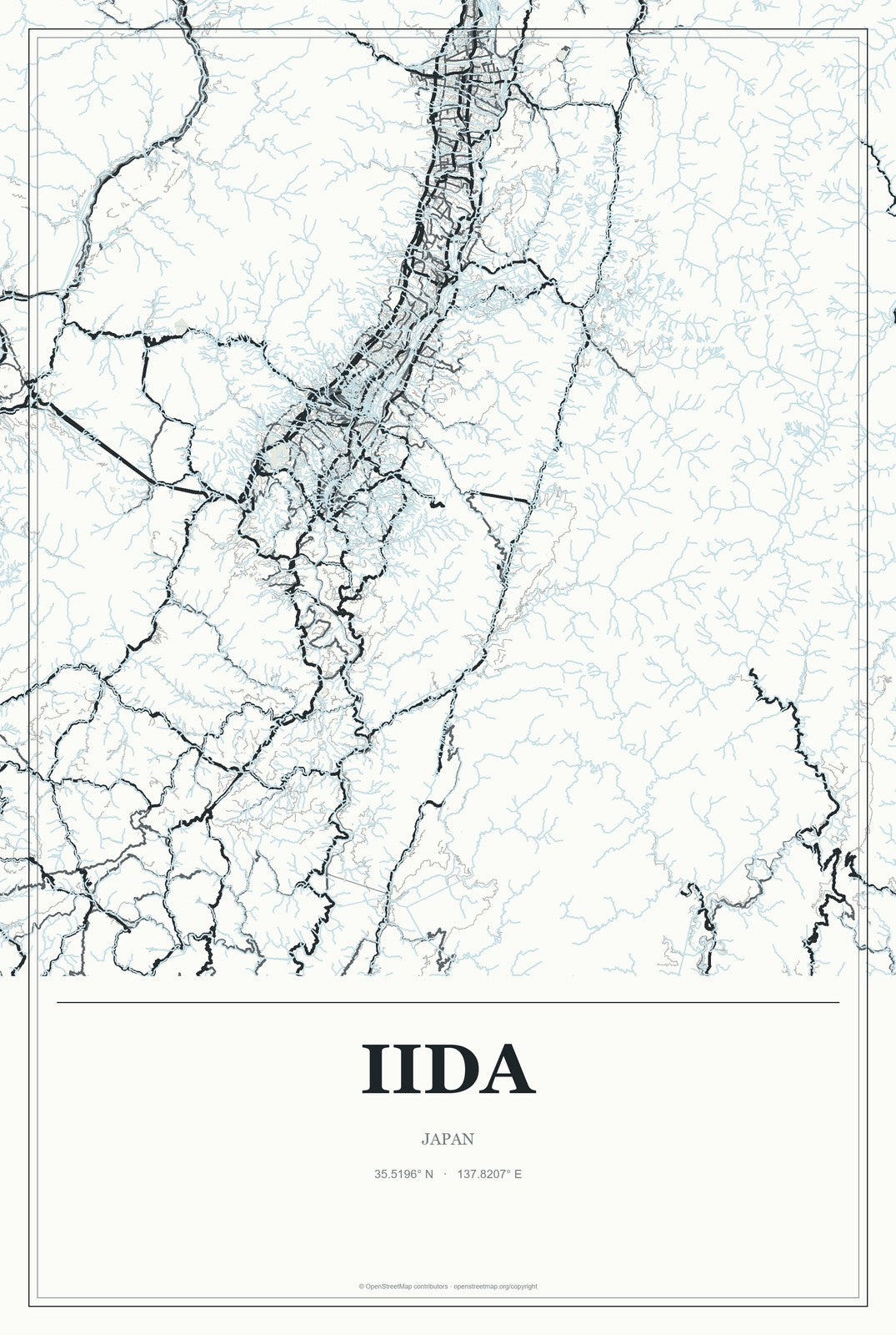 Iida, Japan City Map Aluminum Sign in Gallery Air style