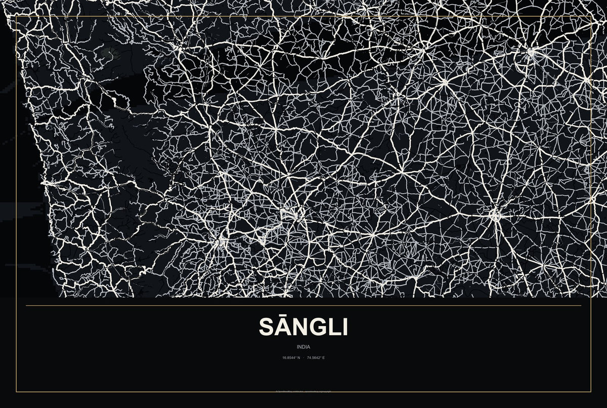 Sāngli, India City Map Aluminum Sign in Metropolitan Noir style