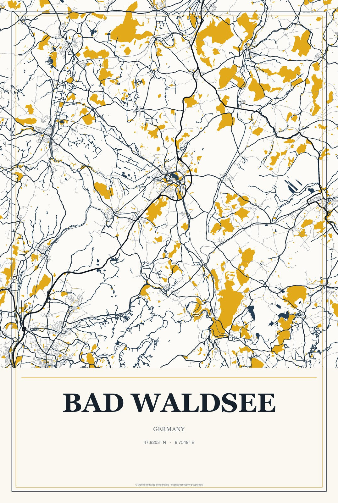 Bad Waldsee, Germany City Map Aluminum Sign in Citrine Modern style