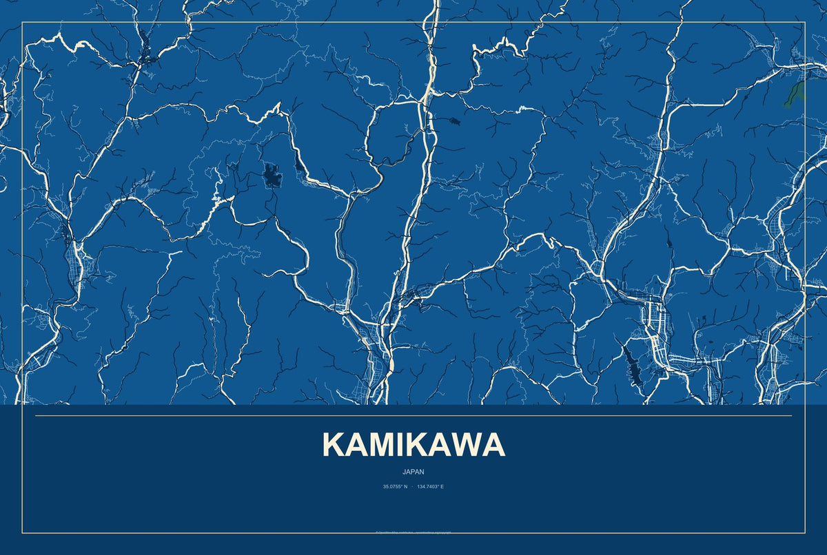 Kamikawa, Japan City Map Aluminum Sign in Harbor Cobalt style