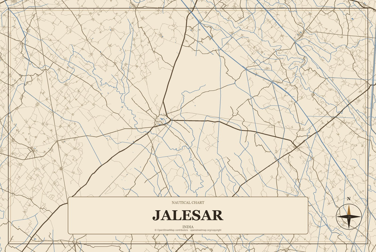Jalesar, India City Map Aluminum Sign in Heritage Nautical style